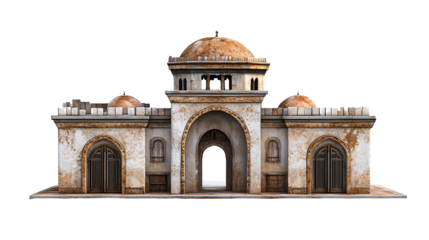 Caravanserai for Resting and Travel in Historic Architecture - Isolated on White Background