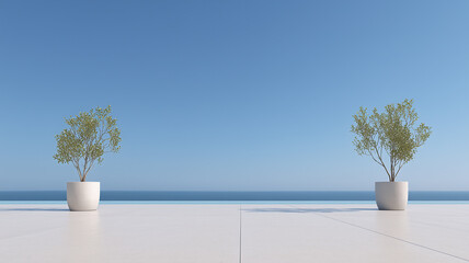 Obraz premium background of blue sea and open space of balcony with plants