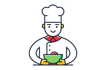 Chef with a Bowl of Food: A cheerful chef in a crisp white uniform holds a large bowl of food, ready to serve.
