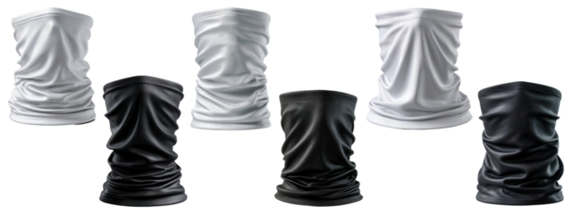 Set of six plain neck gaiters or face coverings in black and white