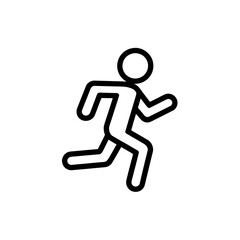 Simple black line art icon of a person running with arms and legs in motion against a white background