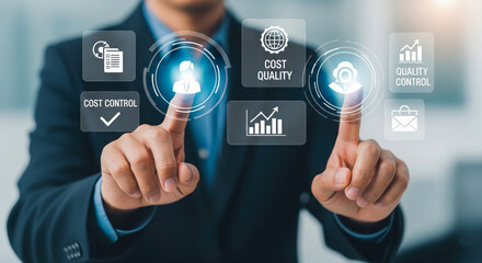 Businessman Using Virtual Interface For Cost Control