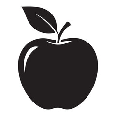 Black apple silhouette with leaf, vector illustration
