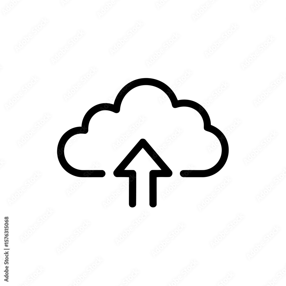 Aufkleber simple black outline icon of a cloud with an upward arrow indicating upload or transfer