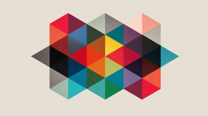 Colorful geometric abstract art featuring a symmetrical triangle pattern and various colors.