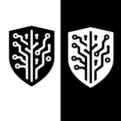 A digital security shield design shows data protection and network safety with binary code and circuit elements for technology concepts.