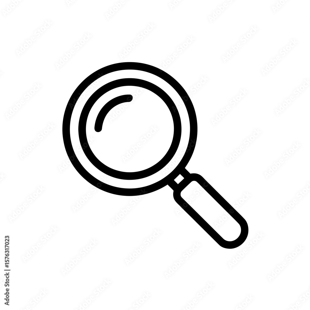 Aufkleber simple black outline icon of a magnifying glass on a white background representing search and discov