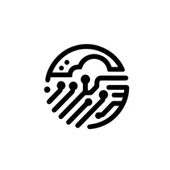 A minimalist cloud technology vector icon presents a futuristic interface for cloud computing, data, and technology applications, highlighting innovation.