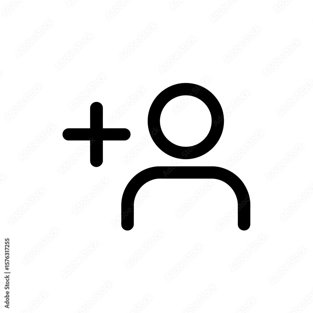Poster simple black icon representing adding a new person or user to a group or account