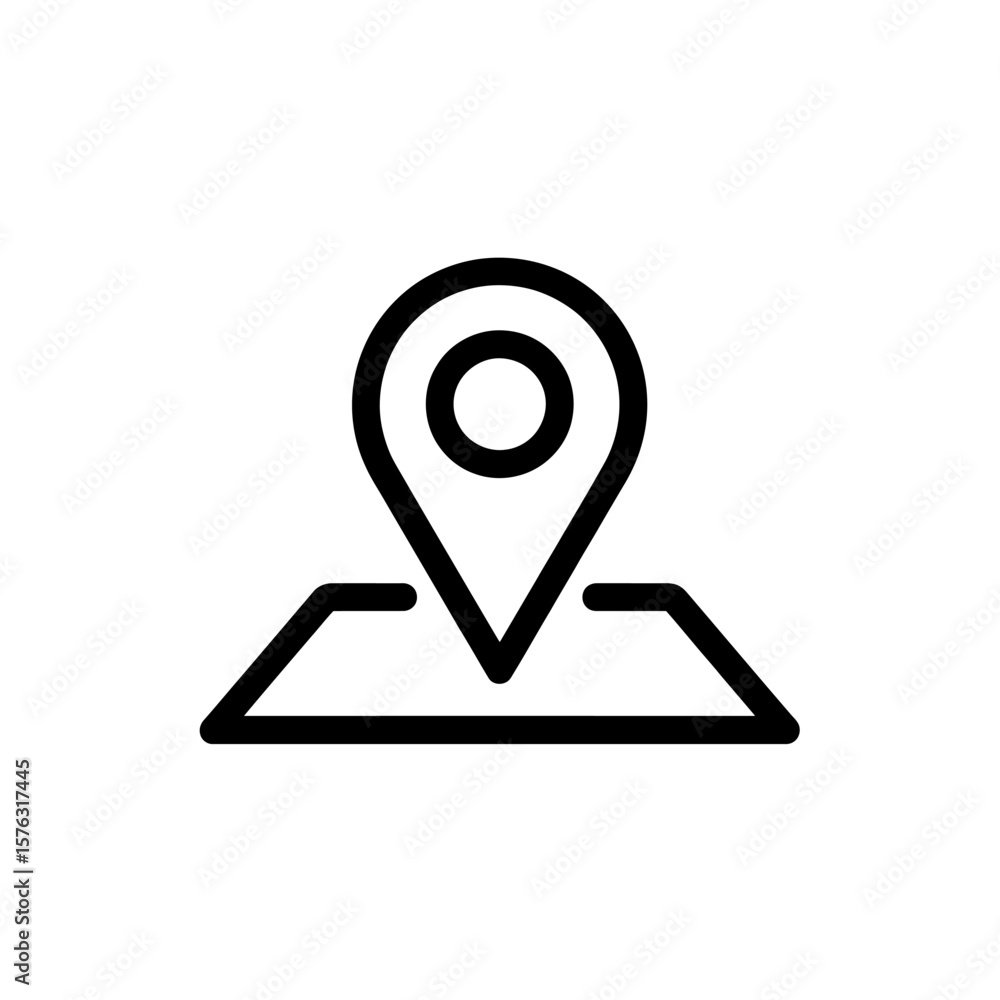 Poster simple black outline icon of a location pin marker on a map indicating a destination or point of int