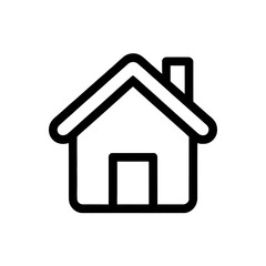 Simple black outline of a house with a chimney and door on a white background