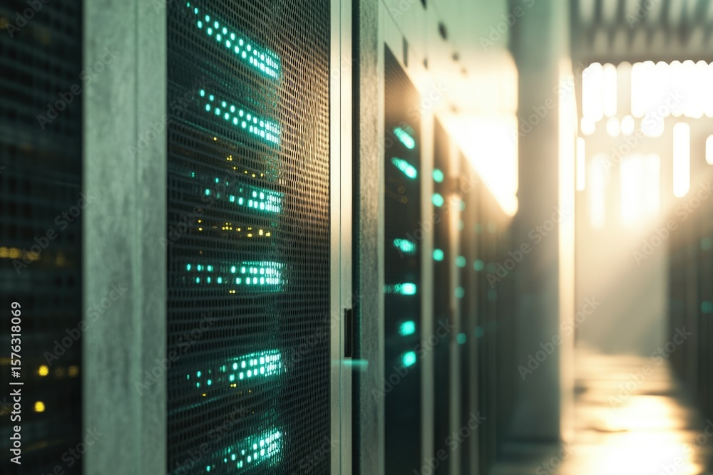 Aufkleber glowing server racks in a modern data center, showcasing advanced technology and digital infrastruct