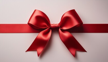 Fototapeta premium delicate translucent red ribbon bow with flowing tails framing a rectangular space on a neutral background evoking elegance and celebration