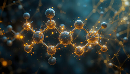 Obraz premium 3D rendering of a molecular structure, showcasing interconnected atoms and bonds in a scientific visualization