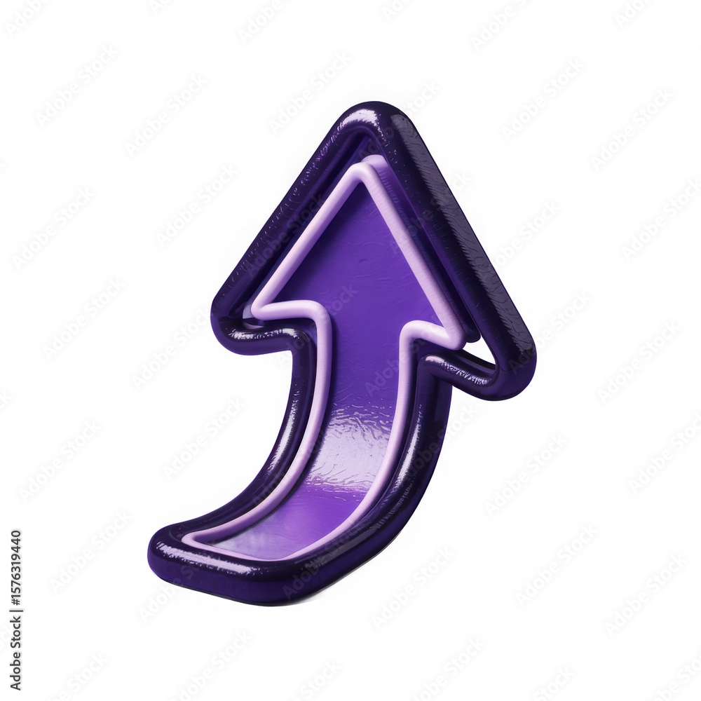 Poster glossy purple arrow pointing upward with subtle inner glow isolated on transparent background
