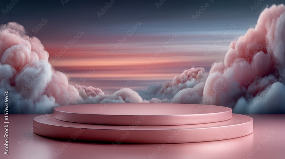 Poster abstract illustration of room floor stage background with fog mist white cloud generative ai. ethere