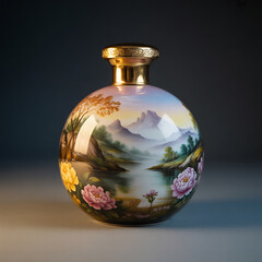 Ornate Porcelain Vase with Hand-Painted Landscape and Flowers