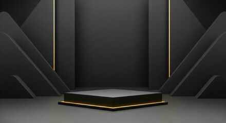 Minimalist Black Geometric Stage With Gold Accents