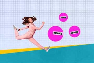 Banner 3d poster image art collage of happy businessman businesswoman receive cv employment...