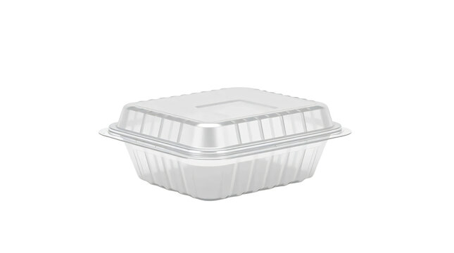 Blank plastic clamshell container suitable for food storage and packaging isolated on transparent background