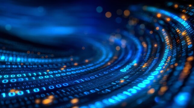 Blue abstract background with binary code data. Concept related to technology and information. Digital artistry depicting a vibrant azure backdrop interwoven with numerical sequences