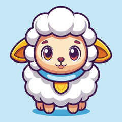 Cute cartoon sheep with large eyes and a light blue collar