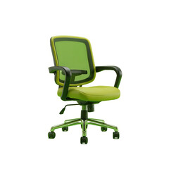 Modern ergonomic office chair with green mesh back and padded seat isolated on transparent background