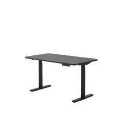 Modern black electric standing desk with adjustable height and control panel isolated on transparent background