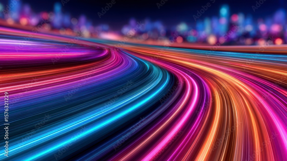 Poster colorful light beams shoot from a vanishing point creating a stunning visual effect resembling a fut