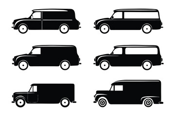 Fototapeta premium Silhouette of Vintage Vans: A collection of detailed, retro van silhouettes, evoking a sense of nostalgia and classic automotive design. A great choice for illustrations or graphic resources