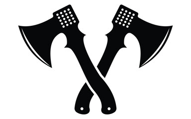 Black Crossed Axe Silhouettes   Vintage Tool Icon Set on White Background