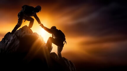 Peoples climbing and helping each others team work success business concept. Collaborative achievement a group effort toward entrepreneurial triumph.