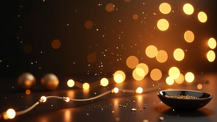 festive atmosphere features shimmering party lights darkened backdrop set amidst elegant decorations exude luxury