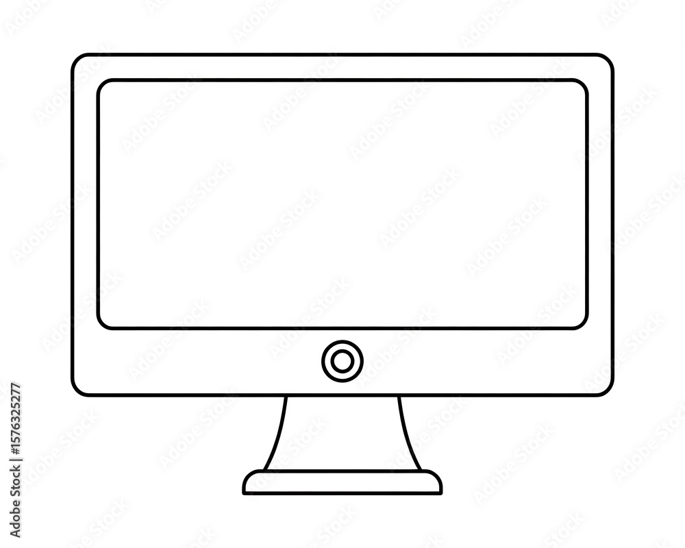 Poster simple outline drawing of a modern computer monitor on a stand