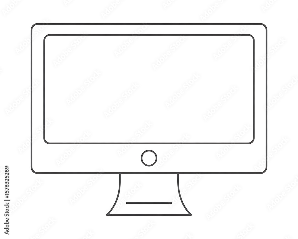 Fototapete minimalist outline drawing of a modern computer monitor on a white background