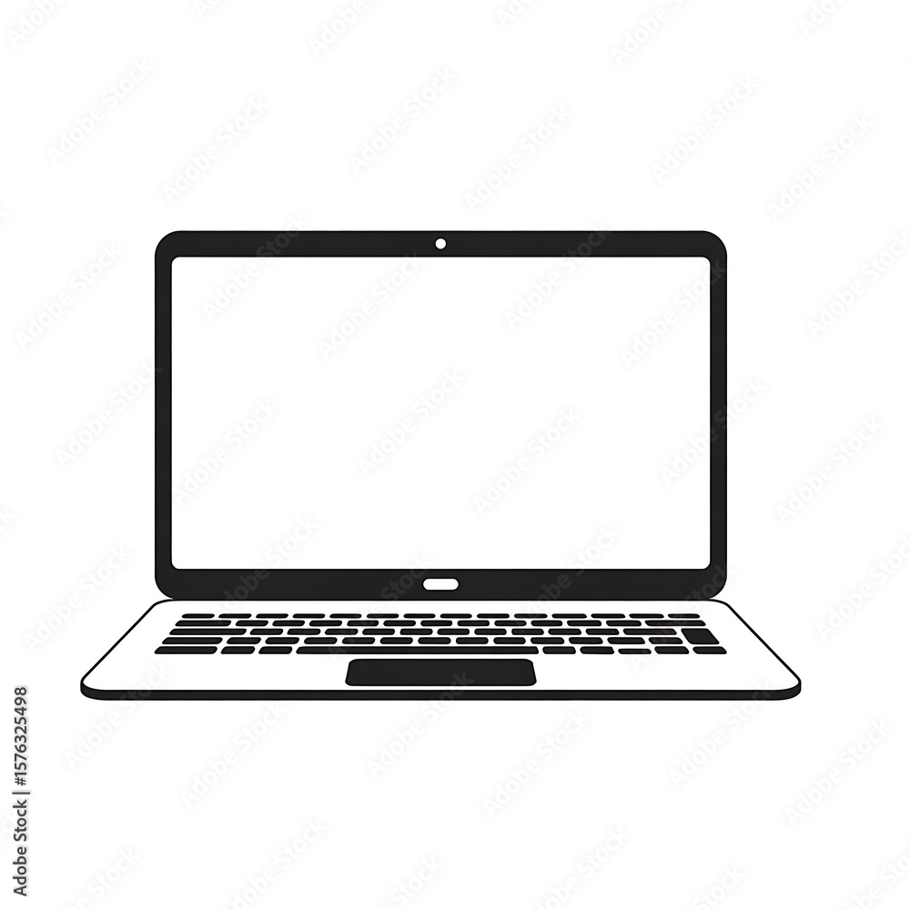 Poster modern black and white laptop computer icon with blank screen and keyboard