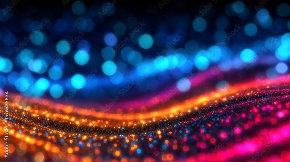 Poster vibrant abstract background with colorful bokeh lights in blue pink and orange hues creating a dynam