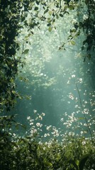 Walking Through Sunlit Meadow with Wildflowers and Greenery