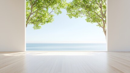 Minimalist Classroom Setup Minimalist classroom with a large window and natural light, promoting a calming and productive atmosphere, ideal for a wellness or education theme