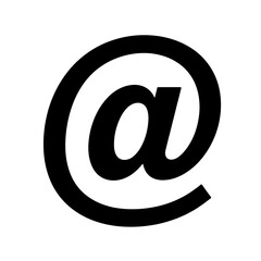 Black at sign symbol in bold font on white background  