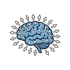 Mind's Eye: Illustration of a stylized brain with flowing arrows symbolizing thought processes, creativity and mental activity.