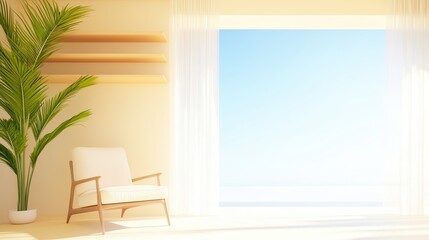Beige Office or Workspace Beige home office with built in shelving, natural light, comfortable chair, organized workspace