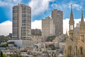 The houses and the buldings around Lombard street, San Francisco, Californa, USA