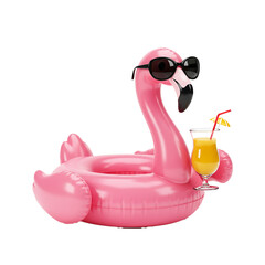 3D Inflatable flamingo with sunglasses and drink isolated on white background  © Said Sbg