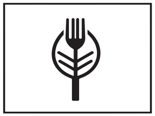 Stylish Leaf and Fork Icon Featuring Modern Vector Line Art