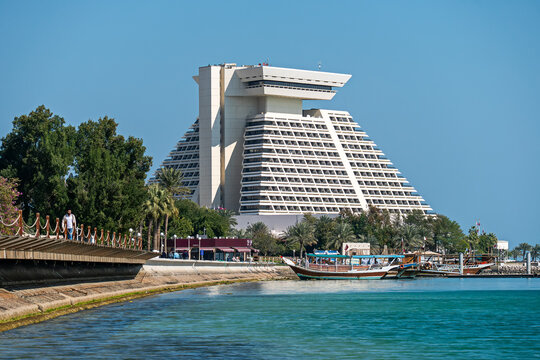 Doha, Qatar. Views and features of the city of Doha - View from the Persian Gulf to the Sheraton Grand Doha Resort and Convention Hotel 5
