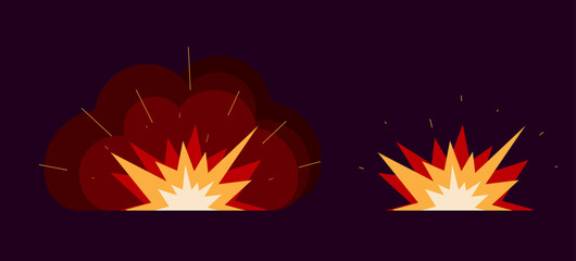 Explosion blast icon cartoon comic element vector for war game graphic illustration set, bomb detonation implosion ignite effect image clip art modern design