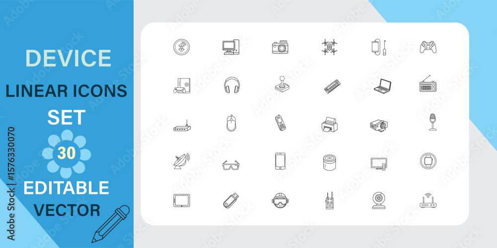 Poster device linear icons set 30 editable vector technology elements