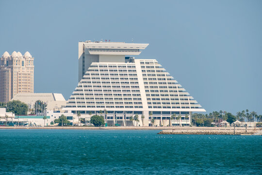 Doha, Qatar. Views and features of the city of Doha - View from the Persian Gulf to the Sheraton Grand Doha Resort and Convention Hotel 5