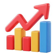 3d red arrow graph showing upward trend with colorful bars isolated on transparent background
